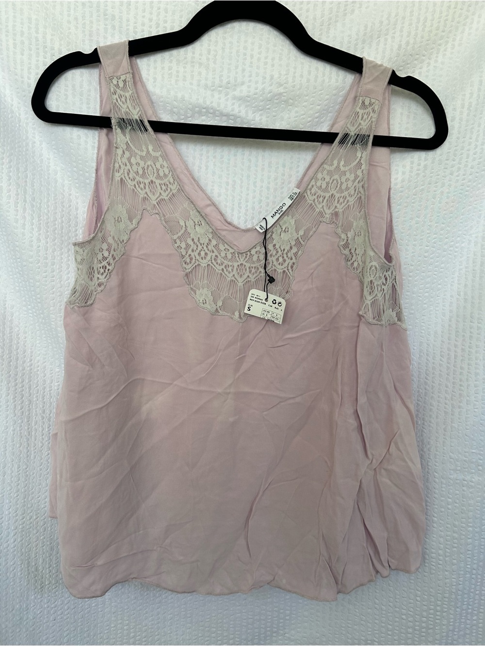 NWT Mango Dusty Pink Lavender V-Neck Lace Trim Tank Top Size XS
